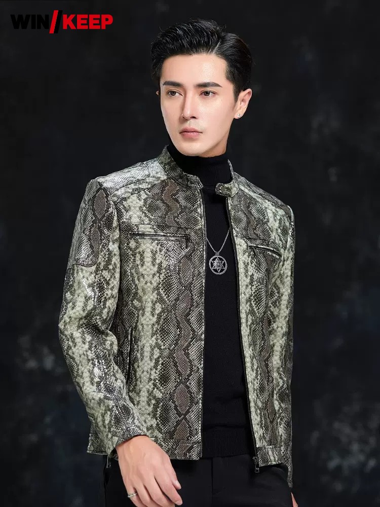 Leatherwork Patterns - Spring Men Snake Pattern Sheepskin Genuine