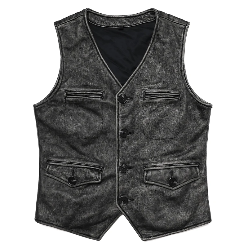 Leather Work Vest For Men - New Gery Vintage Genuine Leather Vest