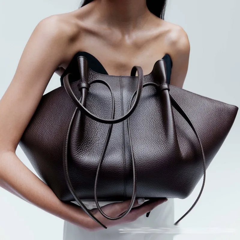 Leather Work Handbag - Women Leather Shoulder Bag Dumpling Purse