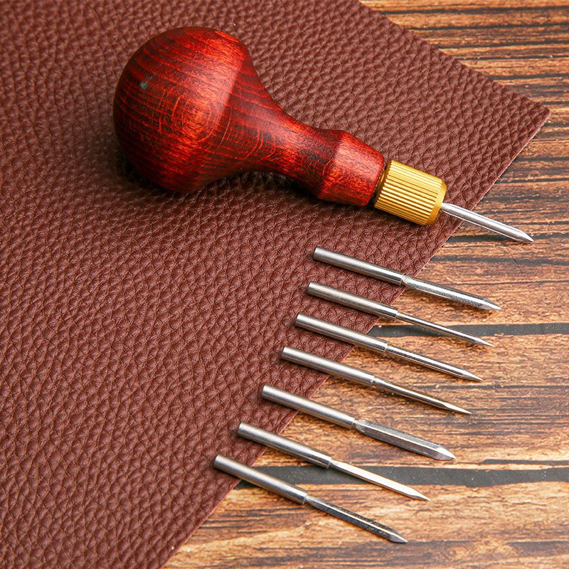 Leatherwork Awl - 1Set DIY Leather Punch Awl Wood