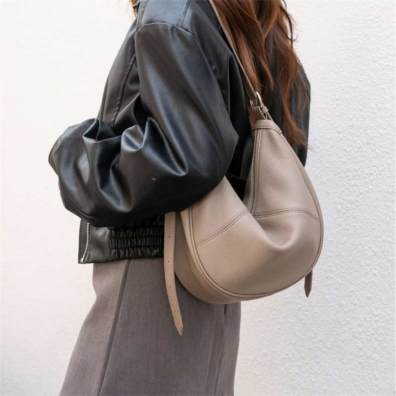 Leather Work Handbag - BURMINSA Soft Genuine Leather Crescent Hobo