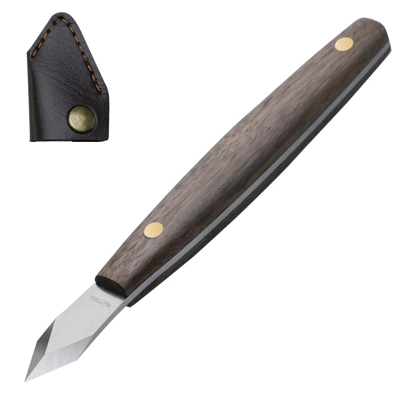 Leatherwork Knife Sheath - Handmade carving knife, thin edged carved