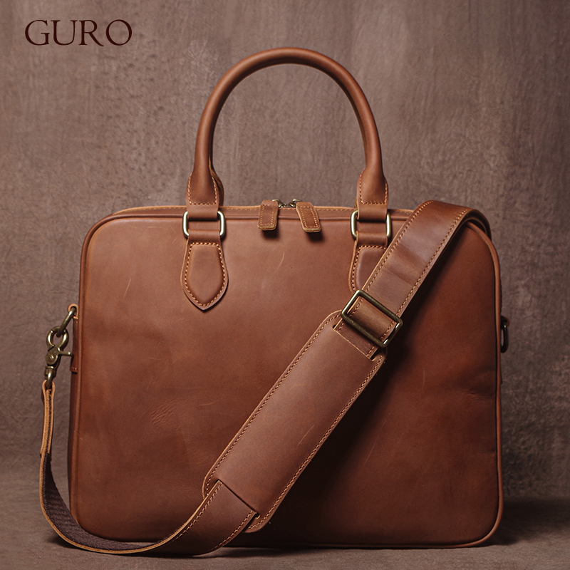 Leather Work Bag - GURO Men Crazy Horse Cowhide Briefcase