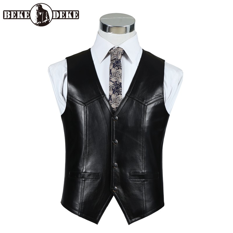 Leather Work Vest For Men - Genuine Leather Sheepskin Vest Men Brown