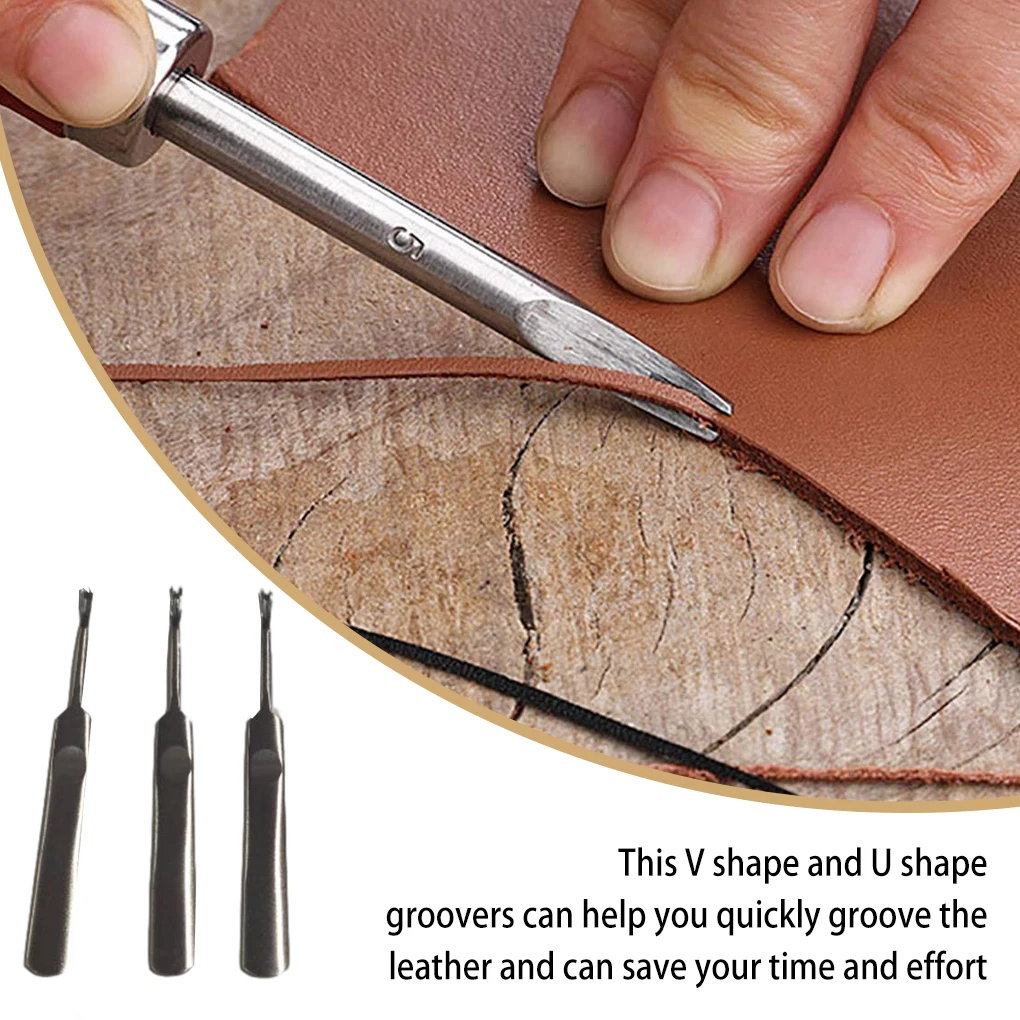 3Pcs Leather Groover Kit U V S - Leatherwork Edge Beveler 评论和价格