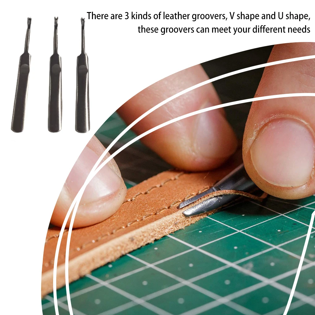 3Pcs Leather Groover Kit U V S - Leatherwork Edge Beveler 评论和价格