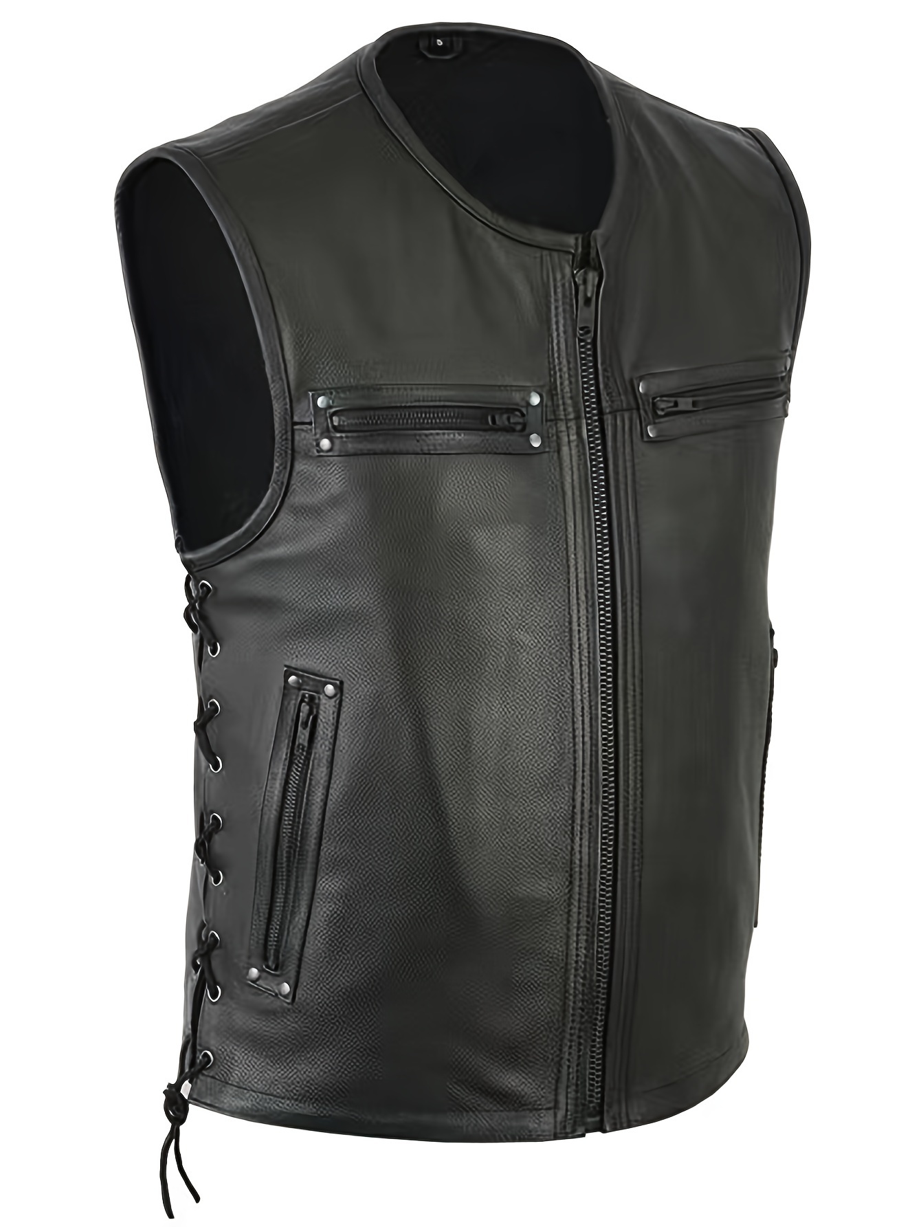 Men Solid Color Vest Motorcycl - Leather Work Vest For Men 评论和价格