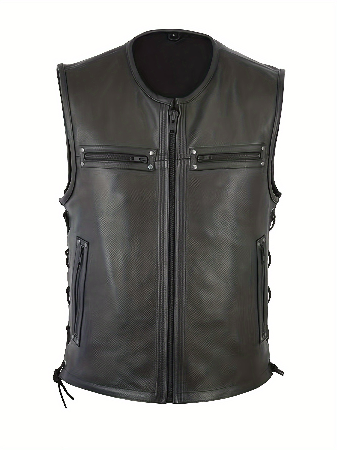 Men Solid Color Vest Motorcycl - Leather Work Vest For Men 评论和价格