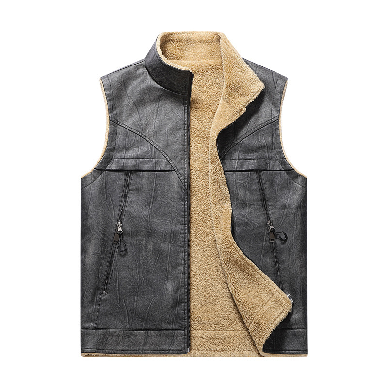 Autumn and Winter New Plush PU - Leather Work Vest For Men 评论和价格