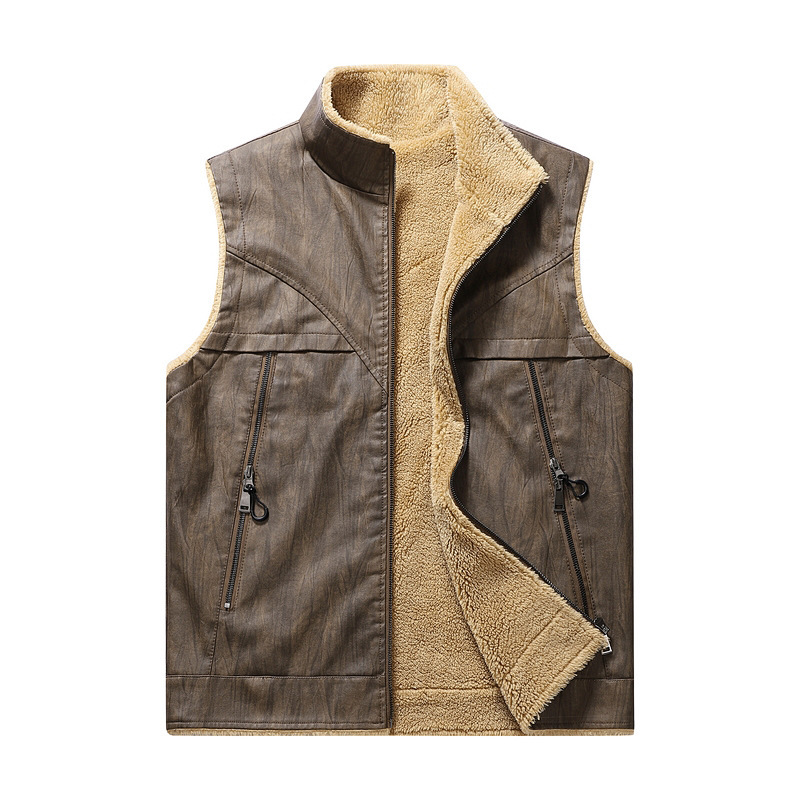 Autumn and Winter New Plush PU - Leather Work Vest For Men 评论和价格