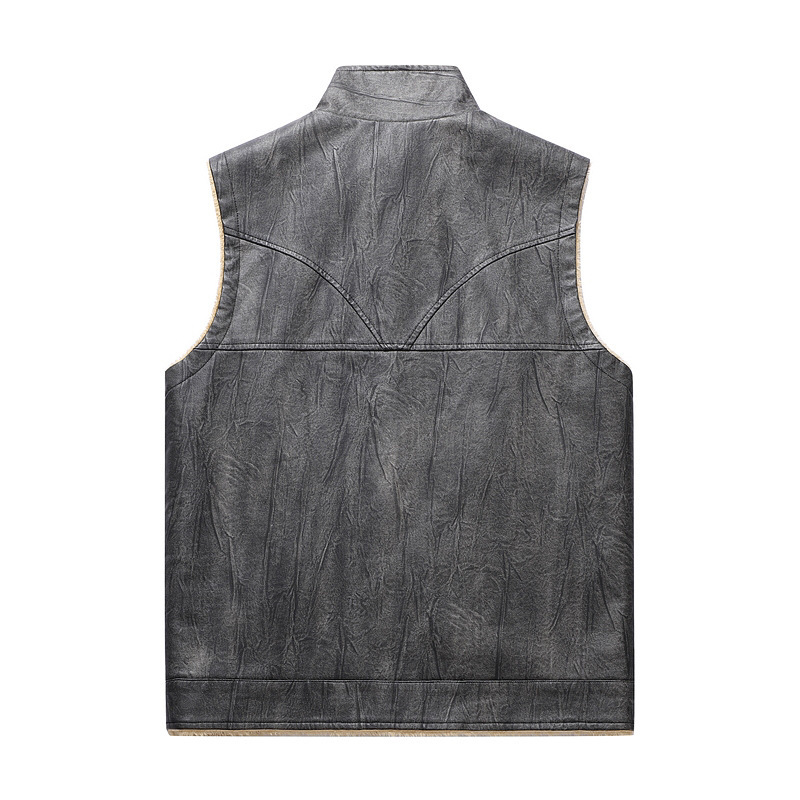 Autumn and Winter New Plush PU - Leather Work Vest For Men 评论和价格