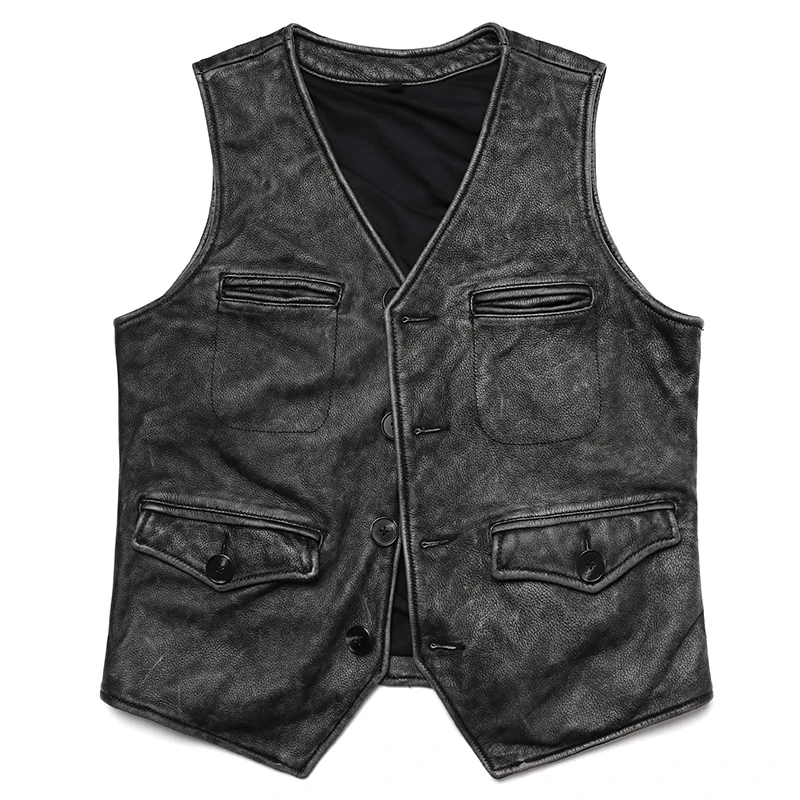 New Gery Vintage Genuine Leath - Leather Work Vest For Men 评论和价格