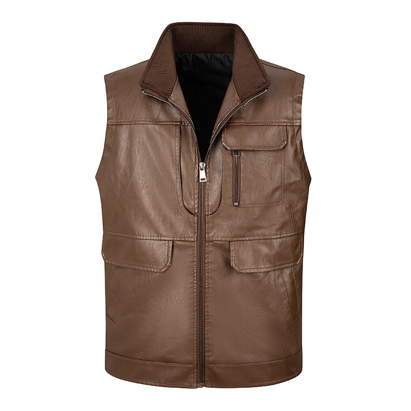 Men's leather vest, thin stand - Leather Work Vest For Men 评论和价格