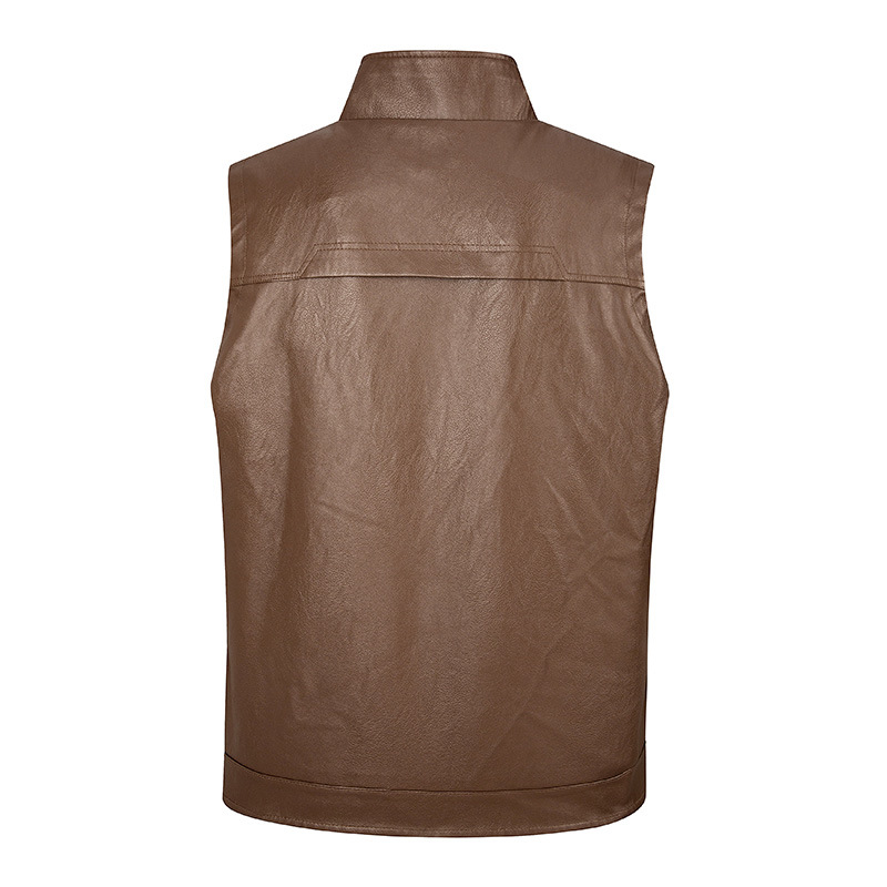Men's leather vest, thin stand - Leather Work Vest For Men 评论和价格