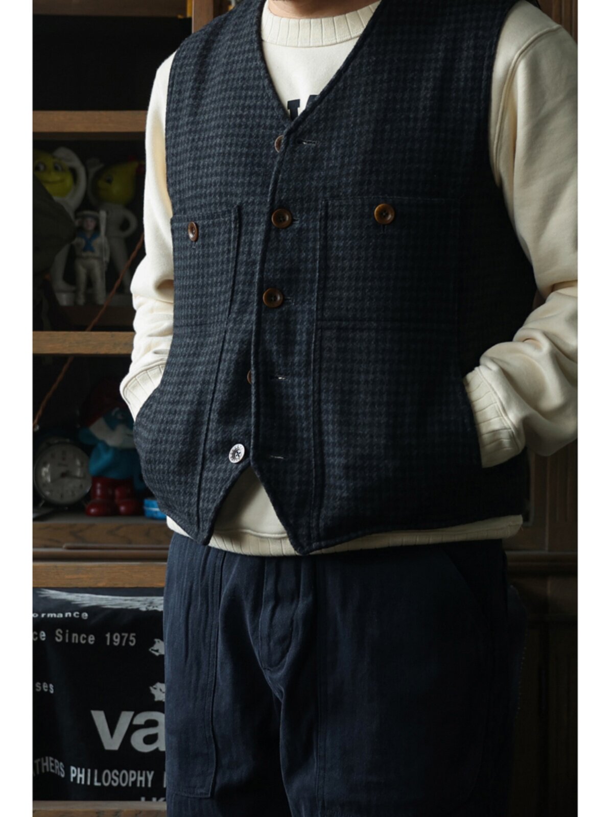 Secondorder FW24 Vintage Wool  - Leather Work Vest For Men 评论和价格