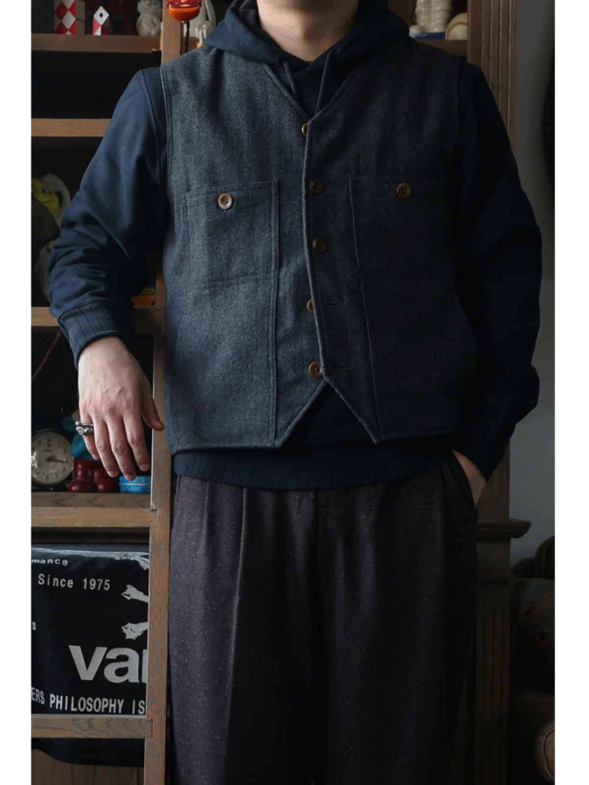 Secondorder FW24 Vintage Wool  - Leather Work Vest For Men 评论和价格