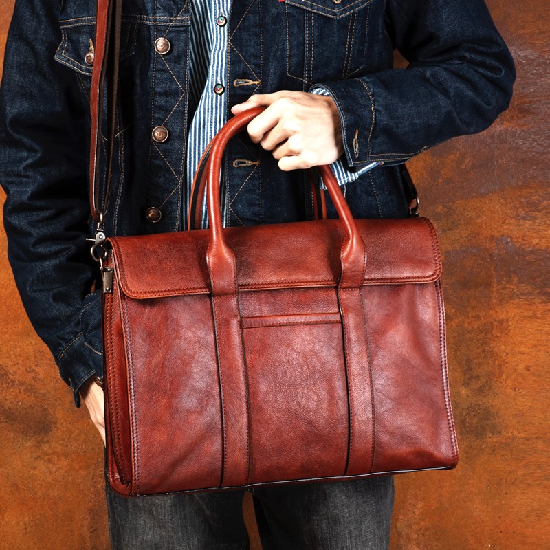 Vegetable tanned leather handb - Leather Work Handbag 评论和价格