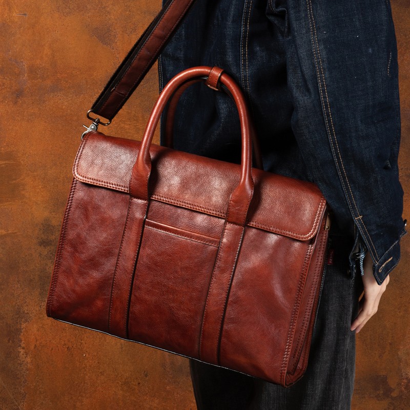 Vegetable tanned leather handb - Leather Work Handbag 评论和价格