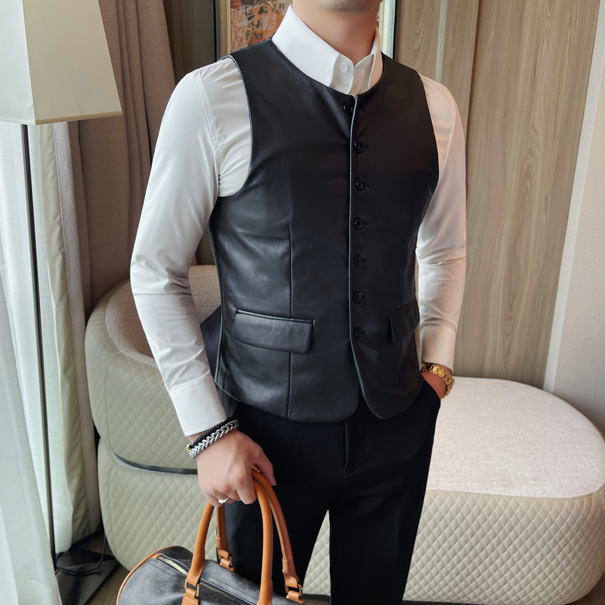 2025 Autumn Men's Casual Leath - Leather Work Vest For Men 评论和价格