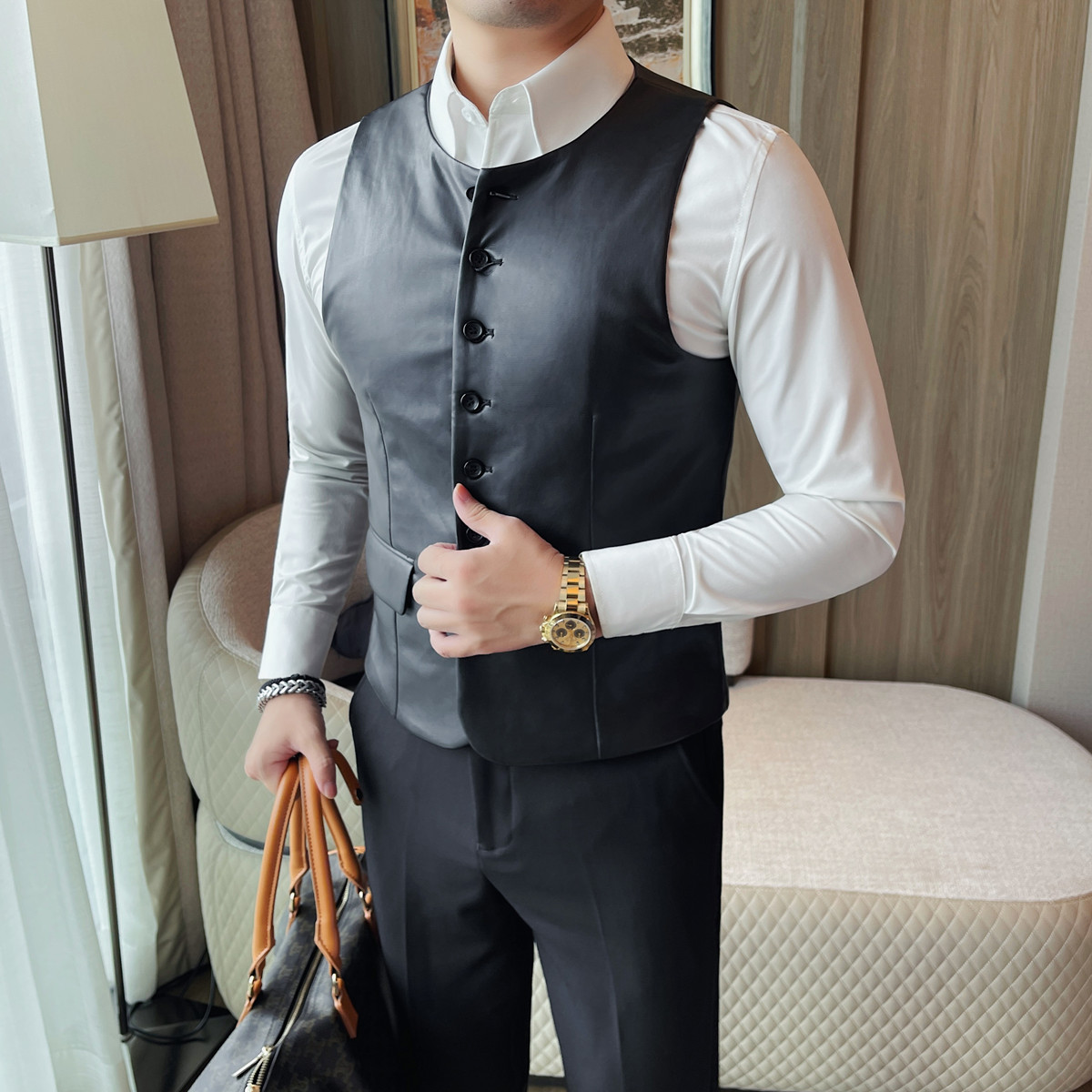 2025 Autumn Men's Casual Leath - Leather Work Vest For Men 评论和价格