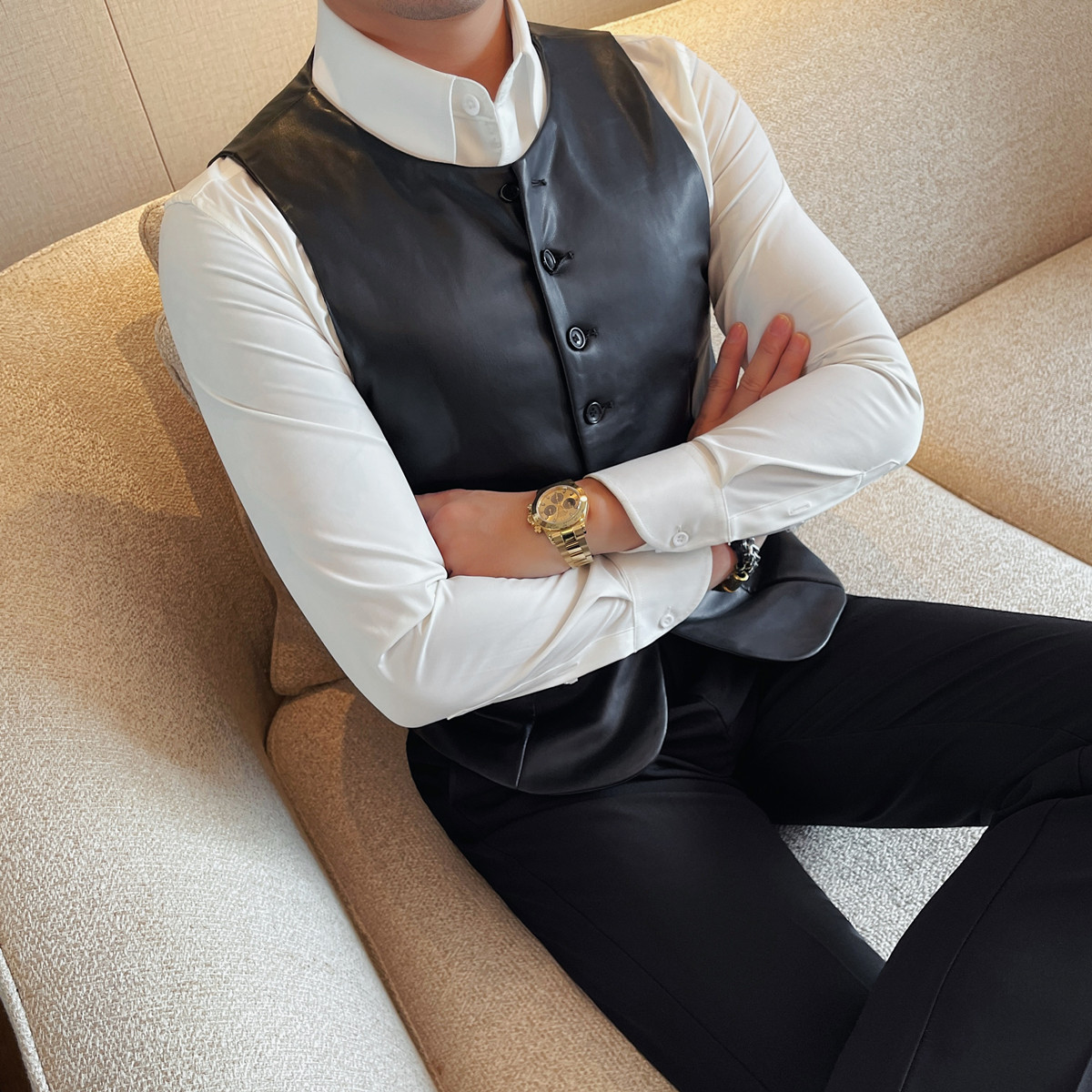 2025 Autumn Men's Casual Leath - Leather Work Vest For Men 评论和价格