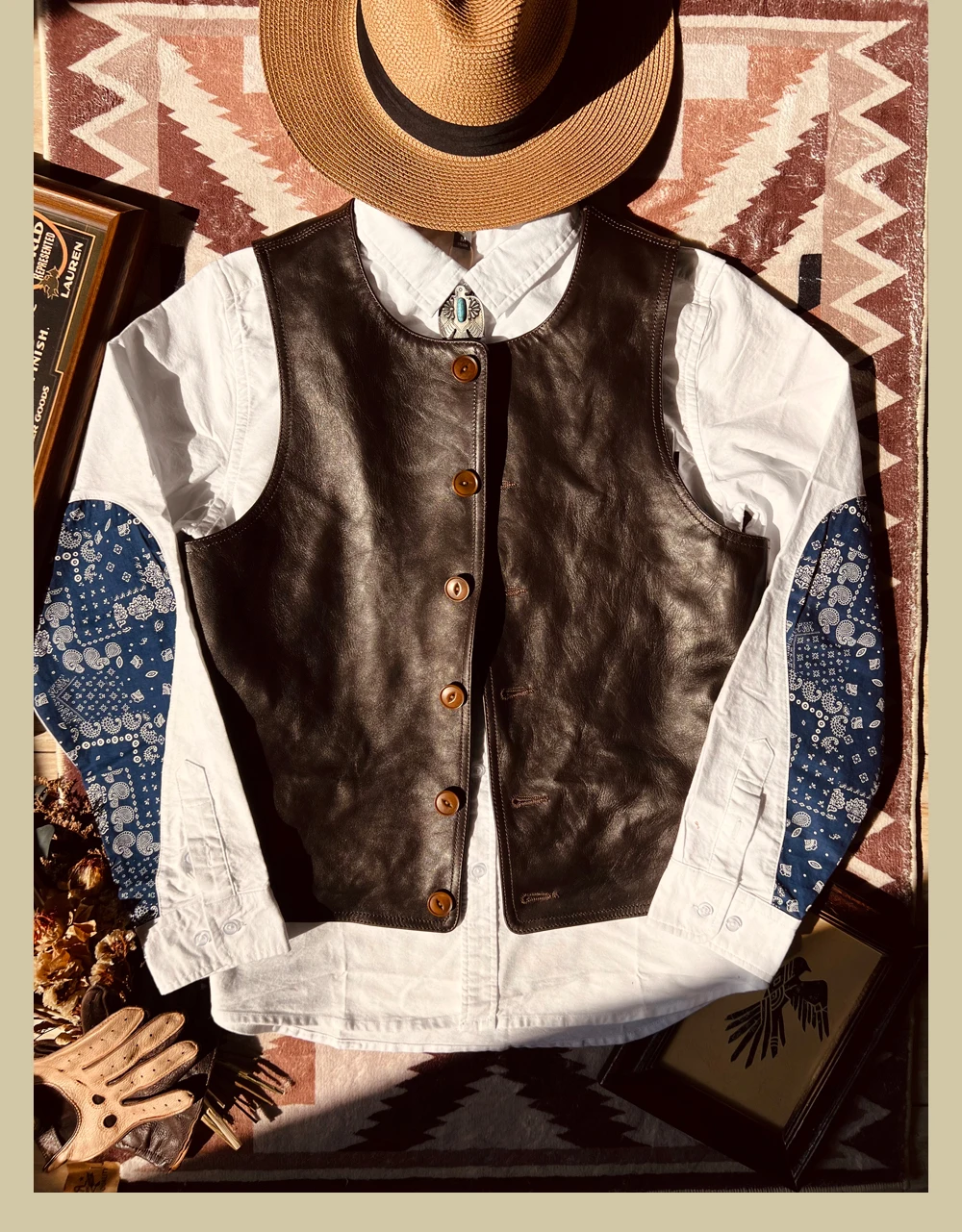 YR!Free shipping.Japanese Vint - Leather Work Vest For Men 评论和价格