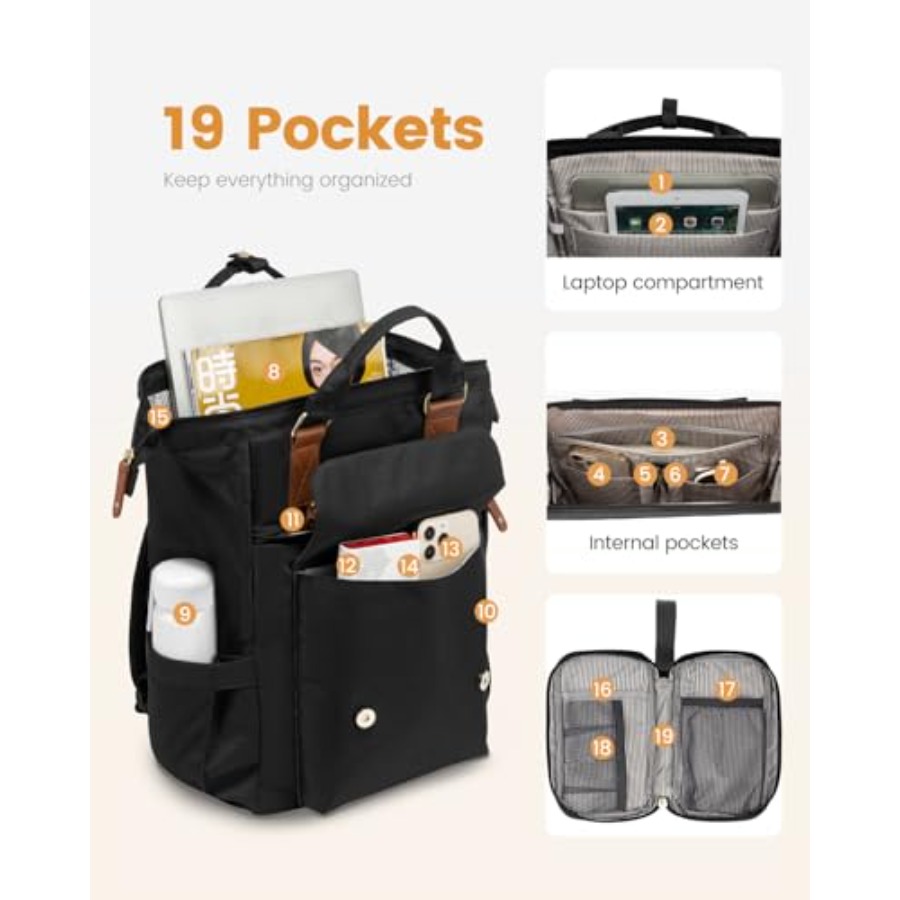 Laptop Backpack for Women, Tea - Leather Work Bag 评论和价格