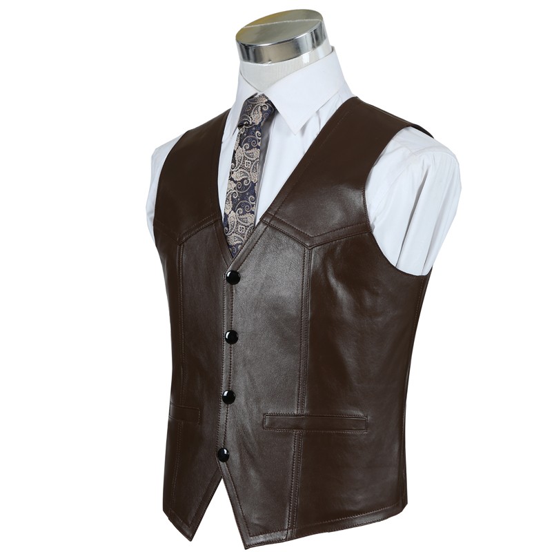 Genuine Leather Sheepskin Vest - Leather Work Vest For Men 评论和价格